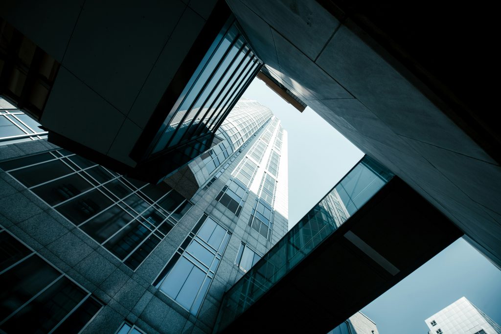 looking up at a tall building