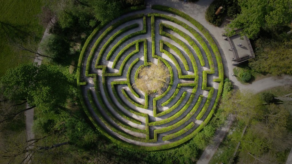Complete Guide to Gathering Essential Documents for Your NIW Application a maze in a circular shape with bushes and trees