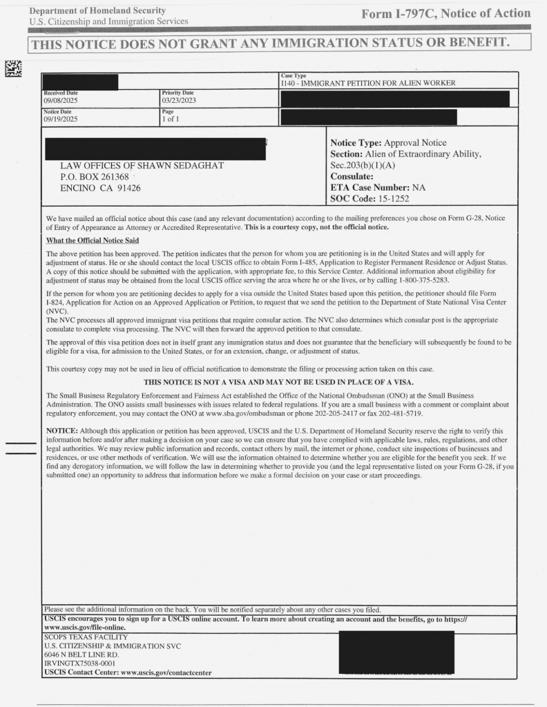 Case Approvals NIW EB1