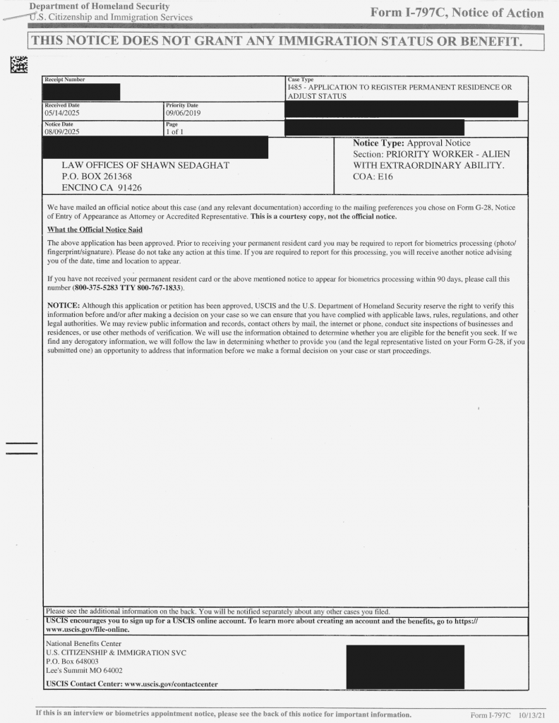 Case Approvals NIW EB1