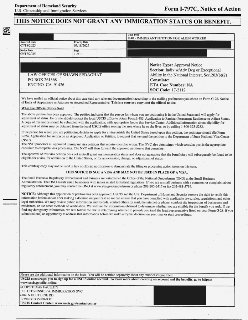 Case Approvals NIW EB1