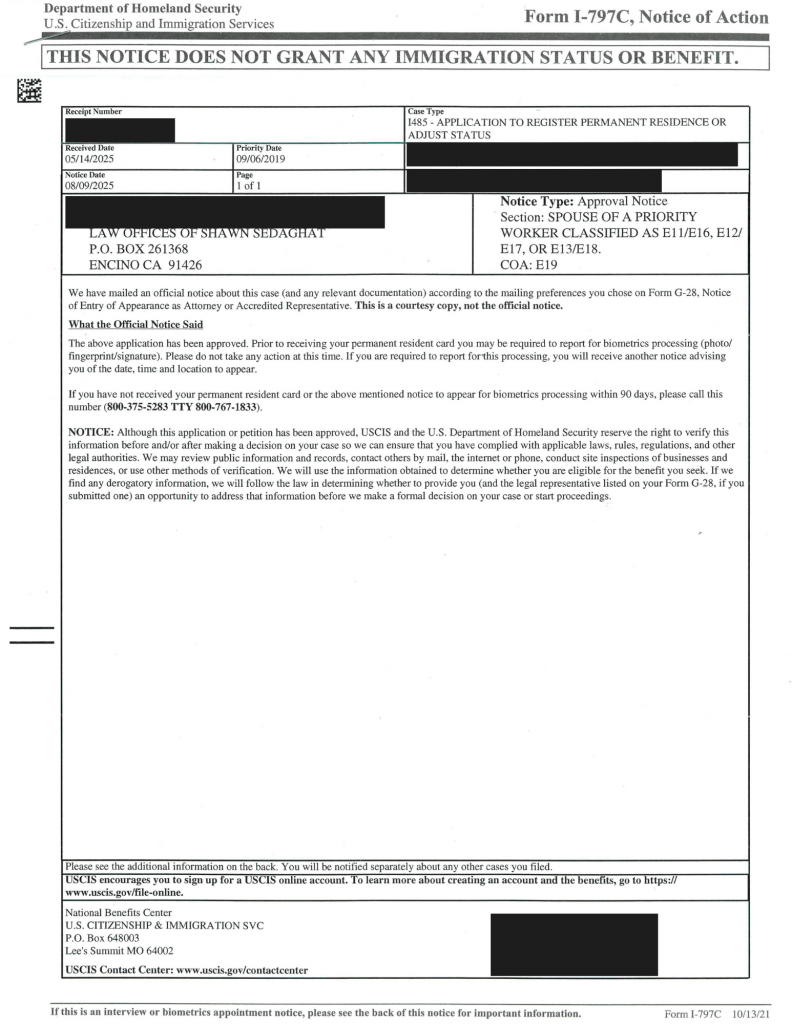 Case Approvals NIW EB1