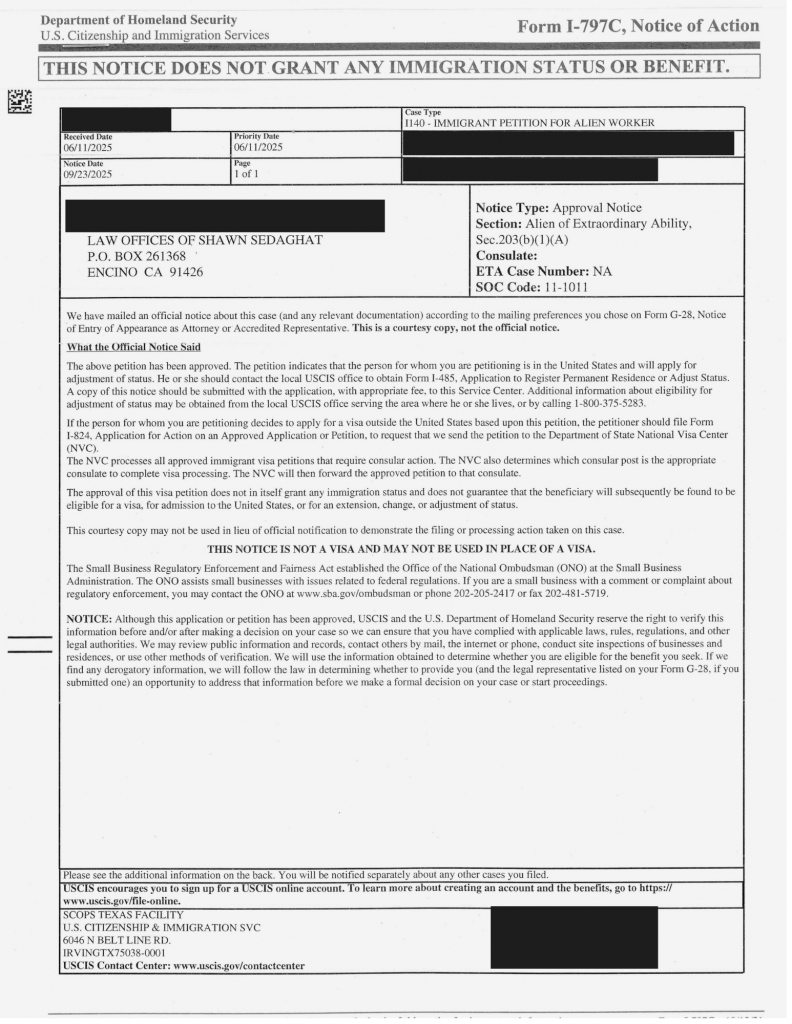 Case Approvals NIW EB1