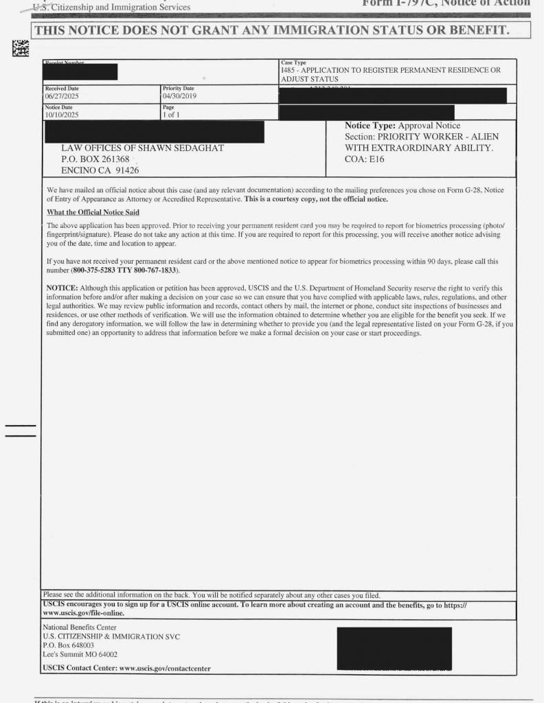 Case Approvals NIW EB1
