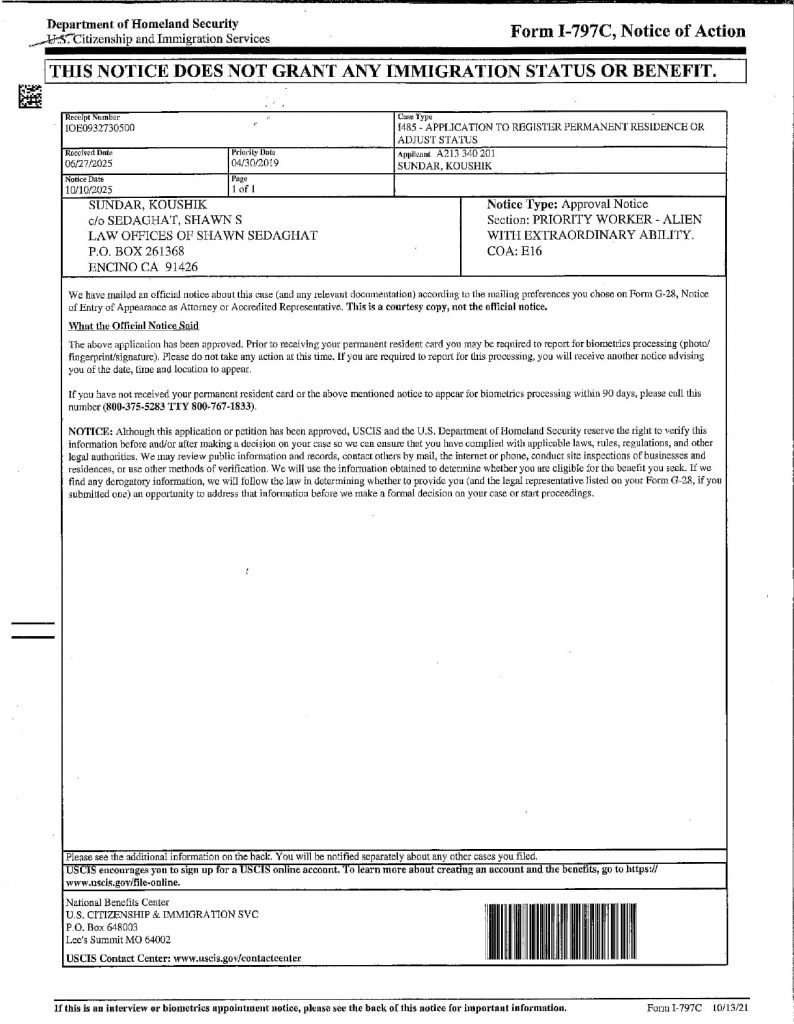 Case Approvals NIW EB1