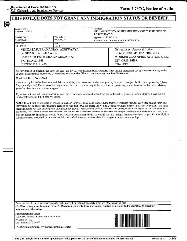 Case Approvals NIW EB1