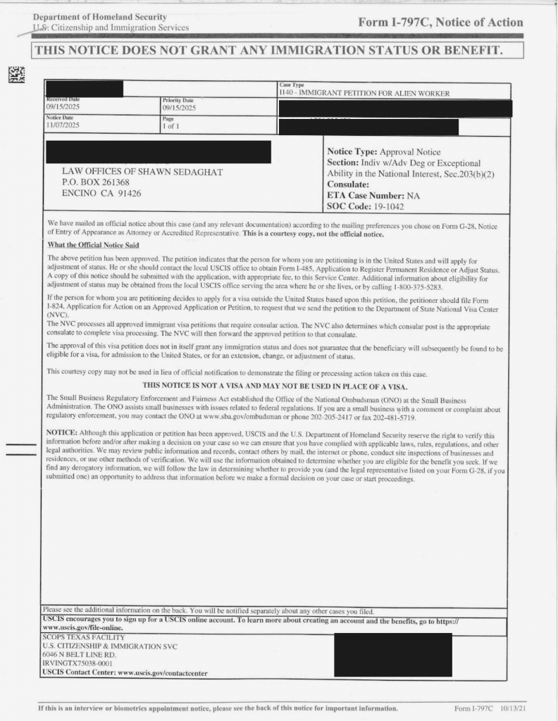 Case Approvals NIW EB1