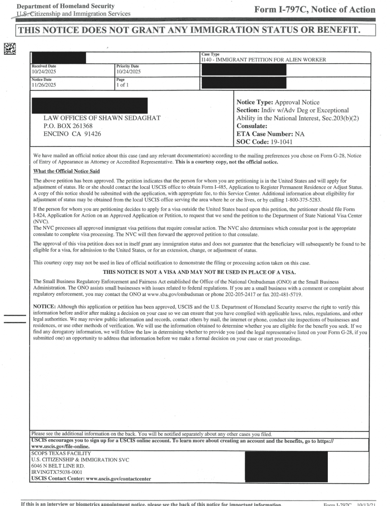 Home Case Approvals NIW EB1