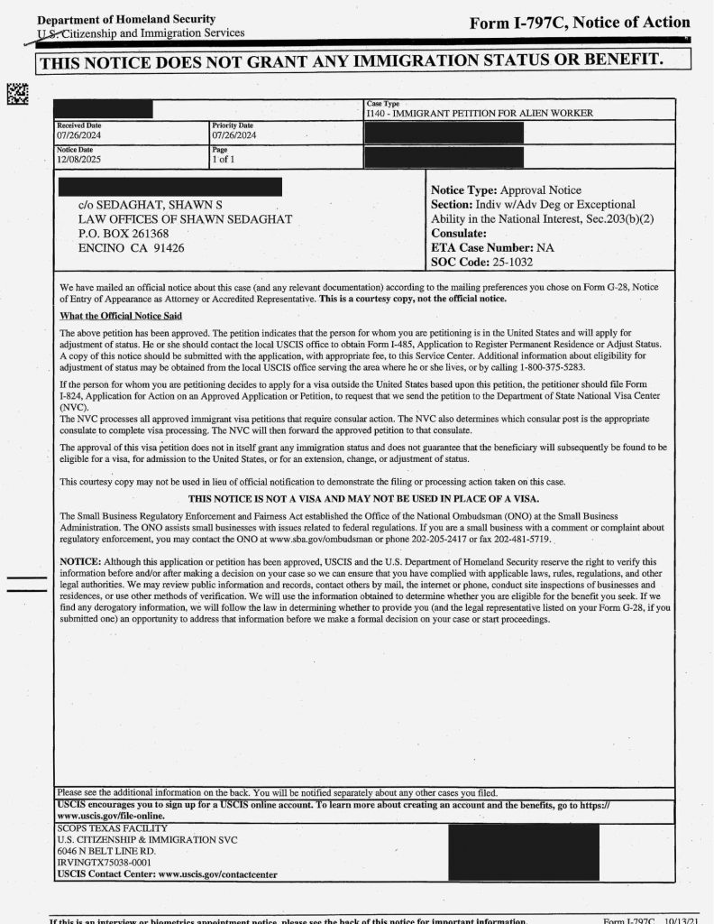 Home Case Approvals NIW EB1