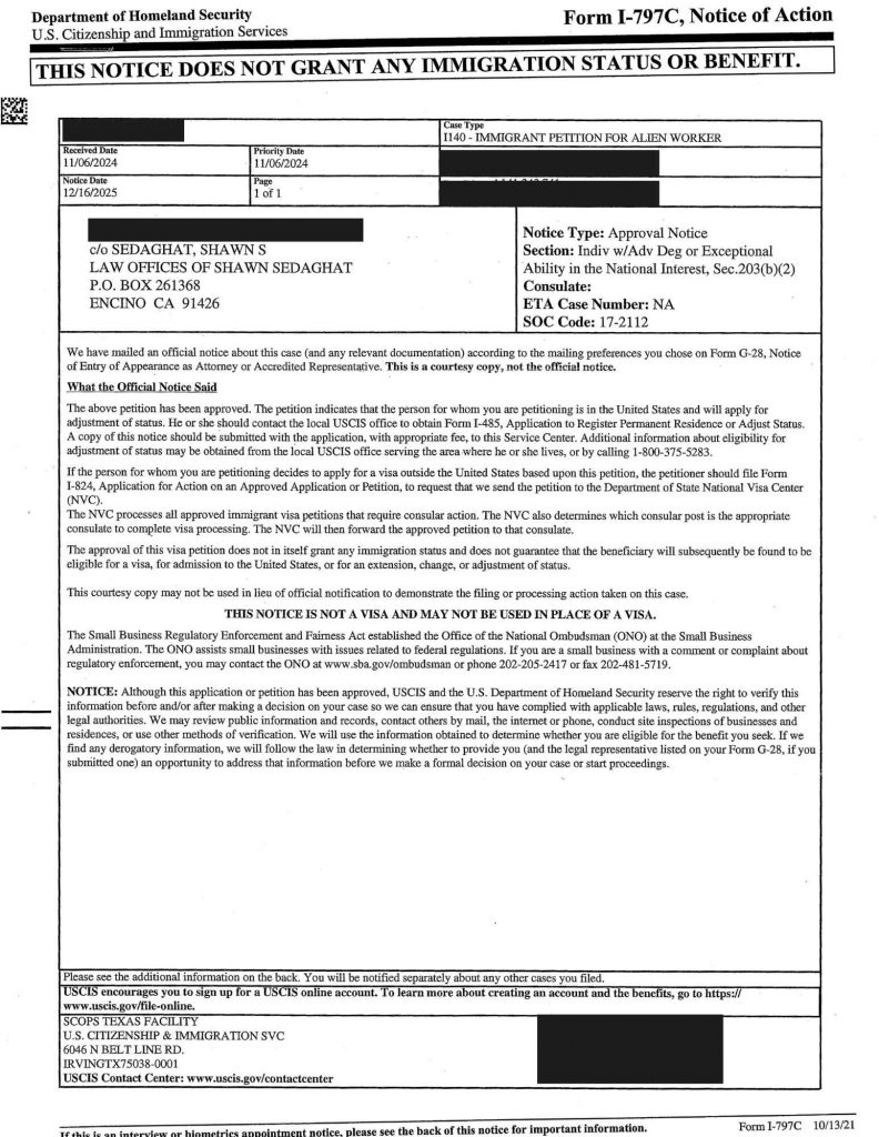 Home Case Approvals NIW EB1