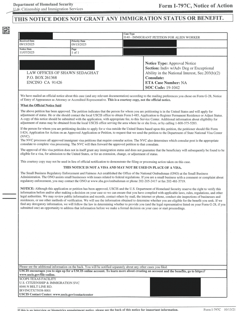 Home Case Approvals NIW EB1