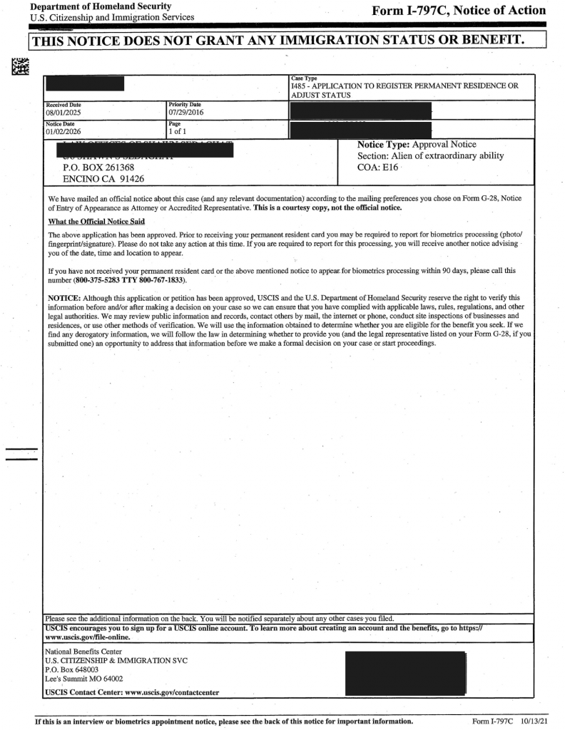 Home Case Approvals NIW EB1