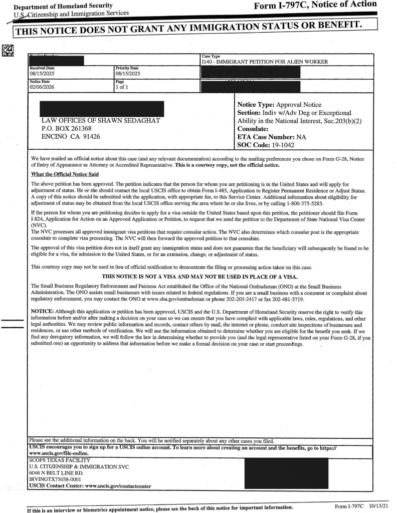 Home Case Approvals NIW EB1