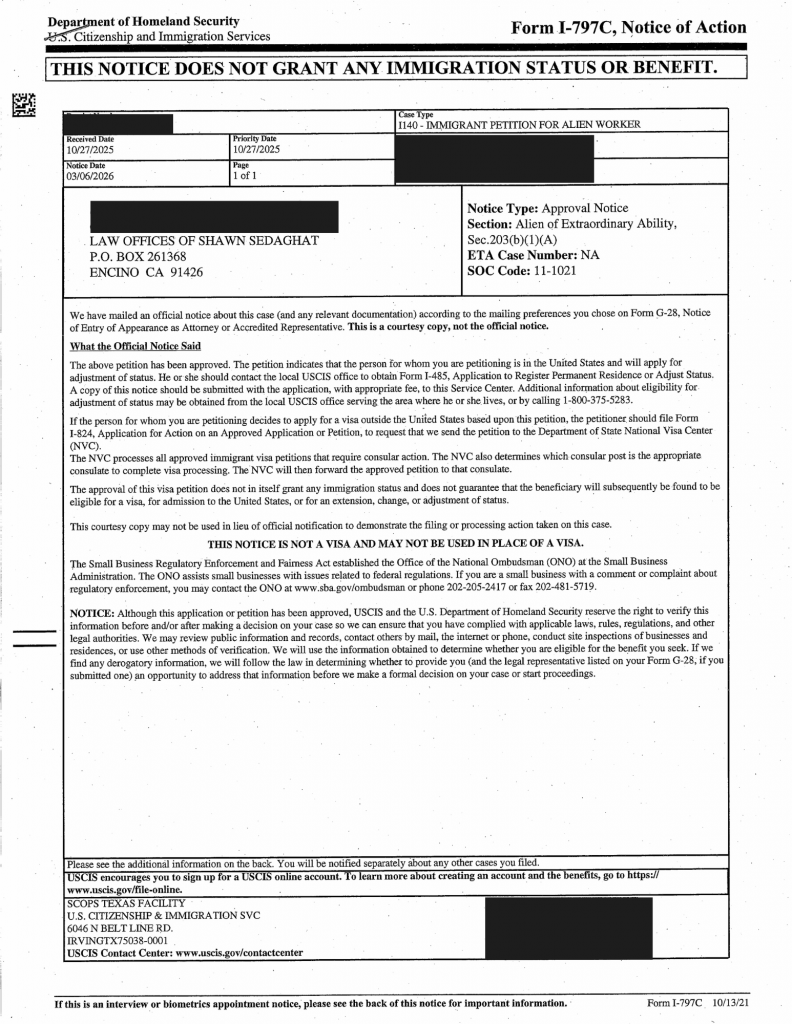 Home Case Approvals NIW EB1