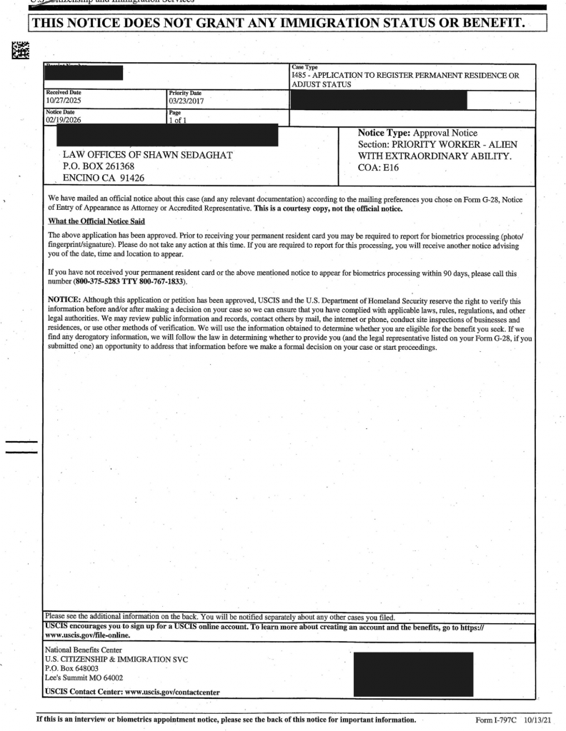 Home Case Approvals NIW EB1