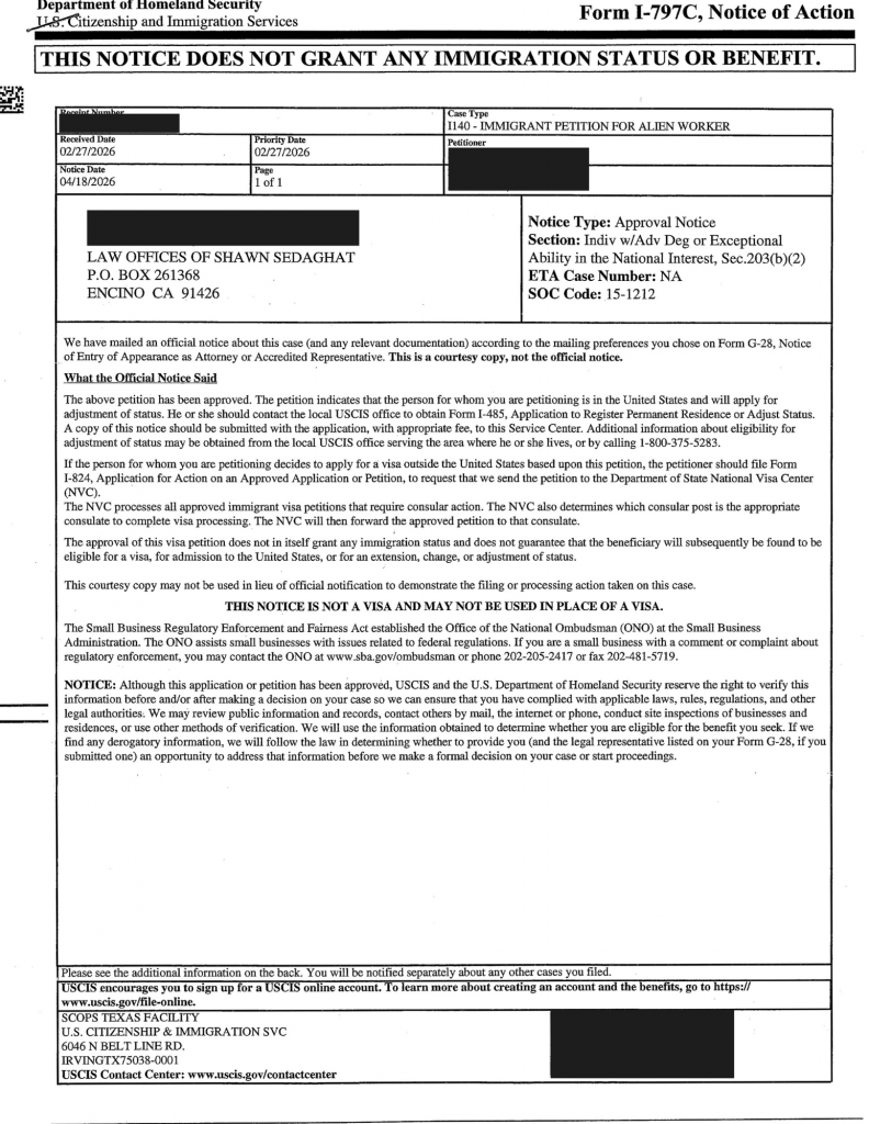 Home Case Approvals NIW EB1